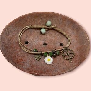 Boho Daisy & Clover Beaded  Rope Bracelet